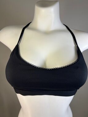Fabletics Black Halter Sports Bra with Delicate Loop Trim S/M